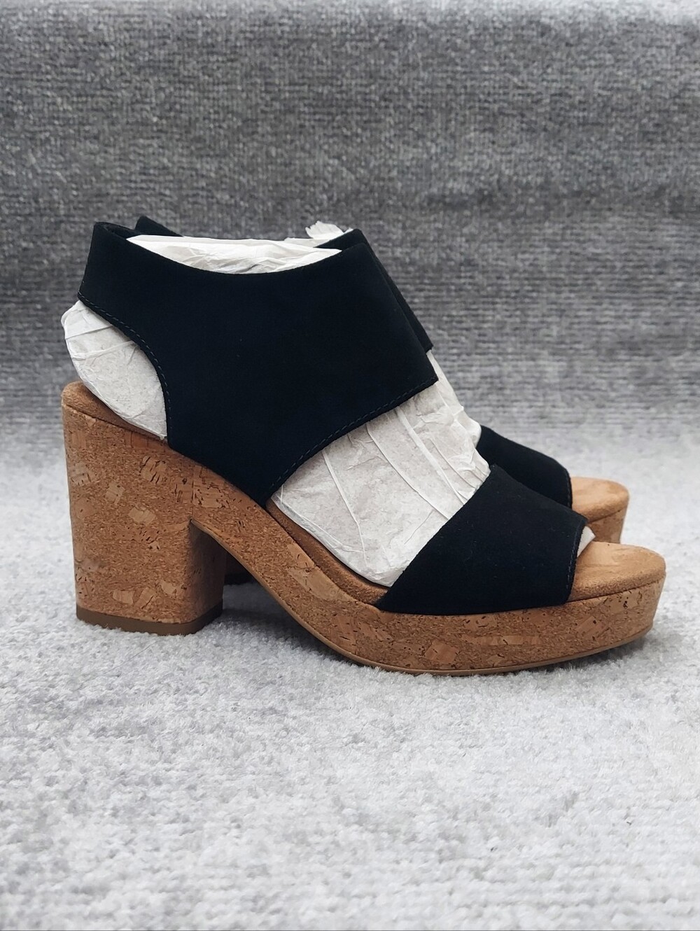 New Toms Majorca Platform Block Heel Sandals Women's Size 7 Black Suede